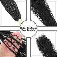Perruque tressée Amygirl 360 Lace Boho avec baby hair, extensions de cheveux 100% fibre synthétique haute température, trame unique teinte, facile à poser, 12 mèches