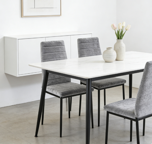 Chaises de salle à manger de style nordique, siège en tissu <span class=keywords><strong>velours</strong></span>, pieds en métal, mobilier d'hôtel et de restaurant, pieds noirs K/D, ensemble de table 4 places - Product Image 2