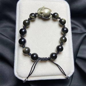 Chaîne réglable pierre de guérison spirituelle Feng Shui, perles d'<span class=keywords><strong>obsidienne</strong></span> à brillance dorée naturelle, Bracelet de renard en cristal, vente en gros - Product Image 2