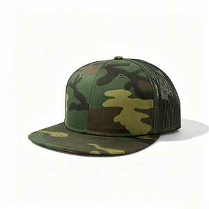 Woodland <b>Camo</b> Front Solid Black Mesh Back Flat Bill Trucker <b>Cap</b> Custom Logo 6-Panel Snapback Hip Hop Character Trucker Hat - Product Image 6