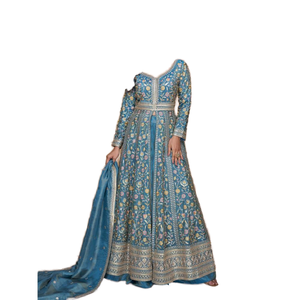 Traje Salwar Kameez Anarkali de Alta Calidad para Mujer, Diseño de Lujo con Bordado y Piel Sintética, Ideal para Bodas y Fiestas Tradicionales - Product Image 1
