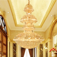 Lustre en cristal de style européen de luxe, doré, LED, en fer, pour villa, hôtel, salon, fabricant de lustres en cristal LED