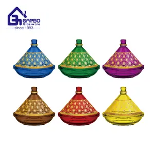 Morocco Arabic Style Gold Plating Glass Tajine Jar For Date Palm Serving New Design Color Luxury Vintage Candy Glass Tajine Pot