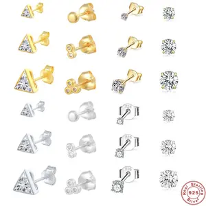 R.Gem. Kleine Schattige 18K Vergulde 925 Sterling Zilveren Oorknopjes Kinder Oorbellen Set