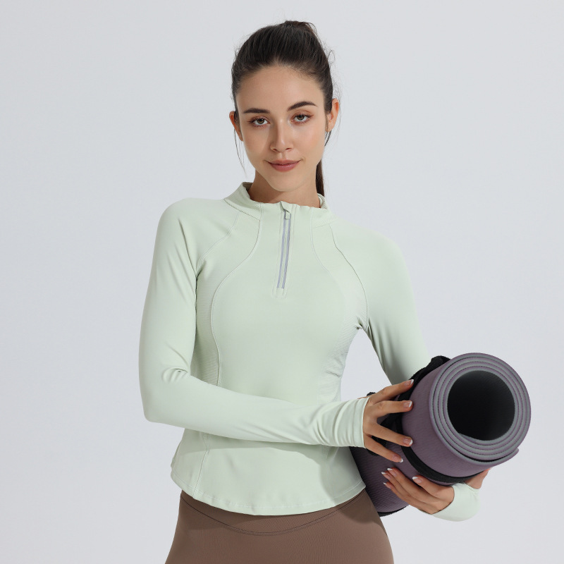 Half-Zip Long-Sleeved Women's Sports Top for Yoga Fitness Running Training Tight Fit Polyester Spandex Autumn Winter China Model