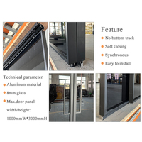 HDSAFE Système de portes coulissantes intérieures Conception à 4 panneaux Fermeture en douceur Rail en aluminium Cloison coulissante Quincaillerie pour portes en verre noir