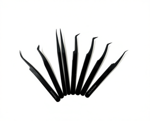 Pinzas de extensión de pestañas de acero inoxidable sostenibles de plasma negro al por mayor, pinzas de pestañas probadas a mano con logotipo privado de la mejor calidad - Product Image 1