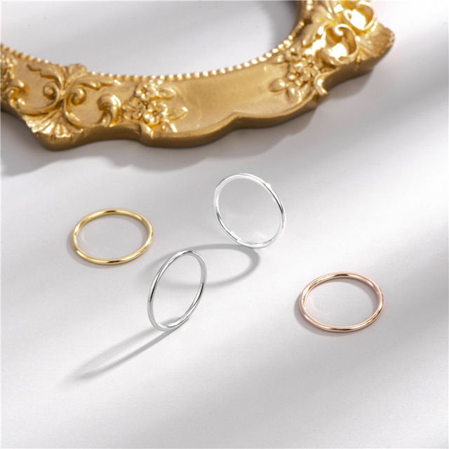 Fine 1-1.2MM 925 Sterling Silver Smooth Thin Stackable 18K Gold Plated Small Round Circle Knuckle Rings Jewelry for Women Men