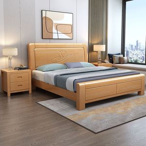 Lit double en bois massif de bouleau Dazhang Jiaju 1,8m/1,5m avec rangement, coffre haut pour enfants, adultes et seniors, chambre moderne et minimaliste - Product Image 2