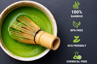 Fouet à Matcha en Bambou Blanc Personnalisé avec Logo, 100 ou 120 Dents, pour Marques de Thé, Cafés et Boutiques de Cadeaux