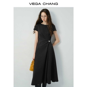 VEGA CHANG nuovo <span class=keywords><strong>vestito</strong></span> estivo a <span class=keywords><strong>maniche</strong></span> <span class=keywords><strong>corte</strong></span> girocollo plissettato in vita stretta abito <span class=keywords><strong>nero</strong></span> - Product Image 4