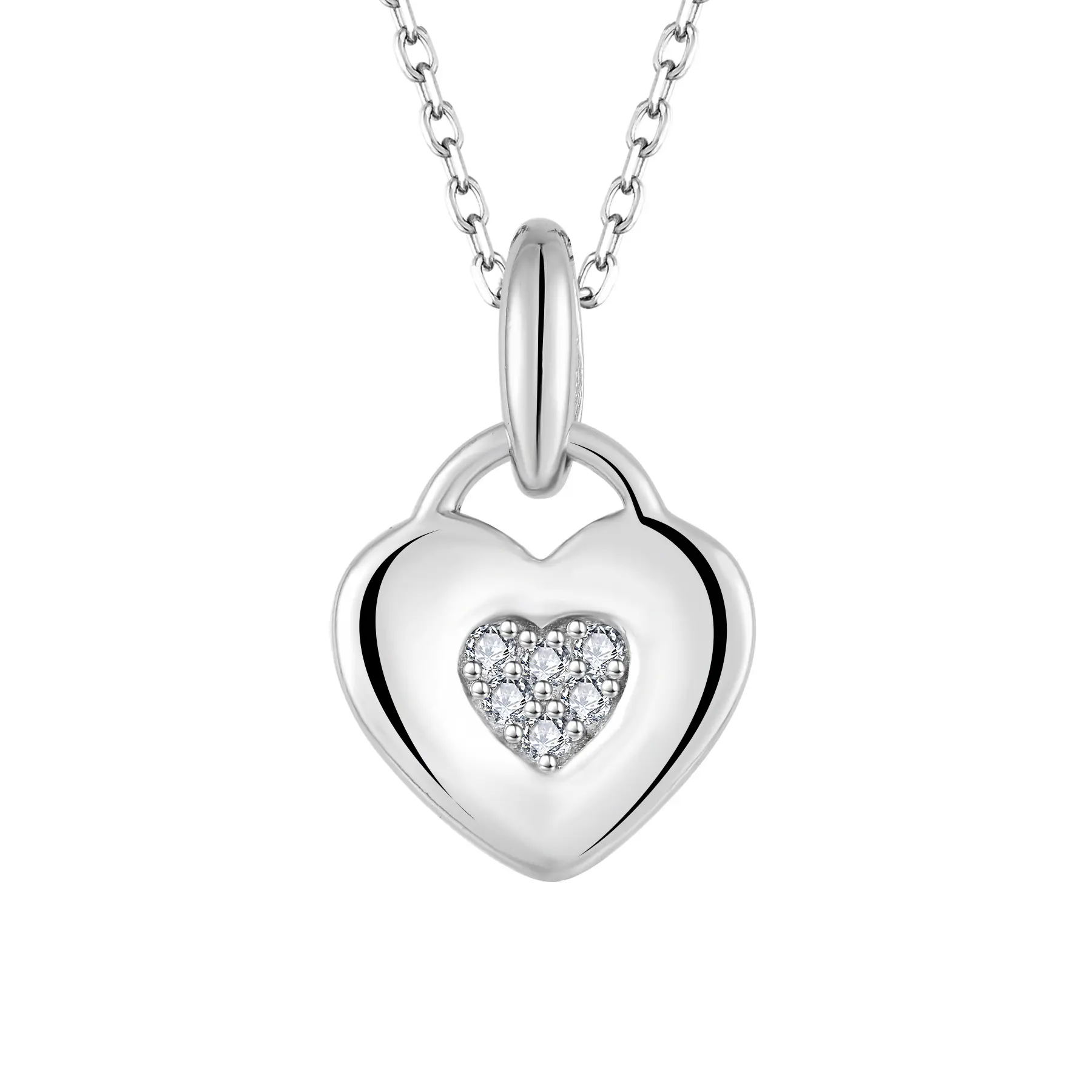 Qingxin custom oem Fine Jewelry White CZ collane da donna in argento Sterling 925 a forma di cuore per donna