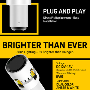 Bombilla LED 1157 Ámbar Blanca con Función de Cambio de Color, 28W, Ventilador, 3157 7443 Canbus, Luz de Señal de Giro y Diurna - Product Image 4