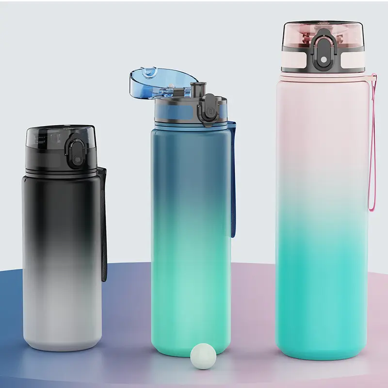 लोगो के साथ 1L 32oz BPA फ्री लीक-प्रूफ ग्रेडिएंट प्राइवेट लेबल आउटडोर फिटनेस उत्पाद प्लास्टिक जिम पानी की बोतल