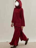 Setelan Olahraga Muslim Wanita Willson Custom OEM 2 Potong, Hoodie Lengan Panjang, Celana Lebar, Cepat Kering, Bernapas