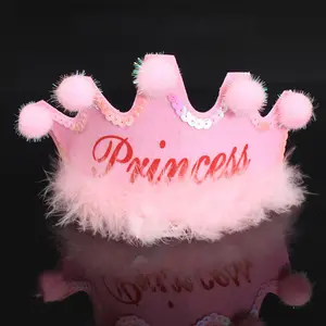 Wholesale products party hats luminous crown children and adults plush birthday hat party