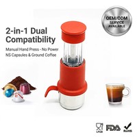 Machine à café expresso manuelle 2 en 1 compatible avec les capsules NS et le café moulu, pour les voyages, le camping et les activités de plein air