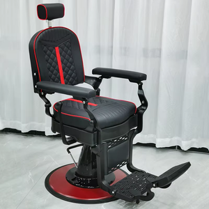 Sillón de Barbería Profesional Clásico de Cuero Negro con Bomba Hidráulica, Silla de Salón Retro para Afeitar, Silla de Peluquería para Hombres en Venta - Product Image 1