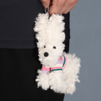 Porte-clés en peluche chien Westie blanc mignon avec pull rayé, doux et moelleux, 12 cm, couleur personnalisable, cadeau unisexe, accessoire tendance pour animaux de compagnie