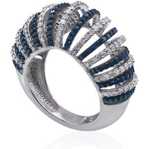 Anillo de cóctel de plata de ley con diamantes de 1,26 quilates, corte redondo, color blanco y azul G-H, joyería de fiesta para mujer - Product Image 1
