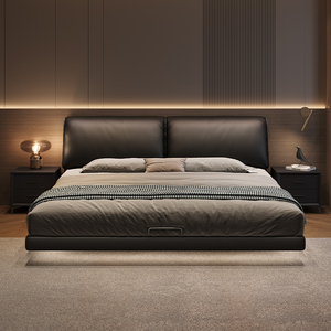 Meubles <span class=keywords><strong>de</strong></span> chambre à coucher en bois <span class=keywords><strong>de</strong></span> luxe moderne, lits rembourrés doux, <span class=keywords><strong>lit</strong></span> double king-size rembourré, cuir noir <span class=keywords><strong>suspendu</strong></span> avec éclairage design - Product Image 2