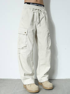 A25CBJN5034/Pantalones Cargo Grises para Hombre con Cintura Elástica, Pierna <span class=keywords><strong>Recta</strong></span>, Corte Ajustado, Lavado Otoñal, Pantalones Casuales Hechos <span class=keywords><strong>en</strong></span> China - Product Image 2