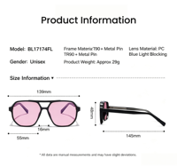 Lunettes thérapeutiques FL-41 à verres roses pour le soulagement des migraines, anti-lumière bleue spécialisées, double pont, monture TR90 pour la photophobie