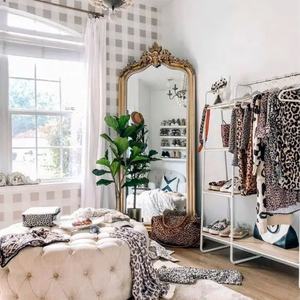 Espejo Decorativo Retro Personalizado, Grande, de Cuerpo Entero, con Marco de Cuero PU Tallado Estilo Barroco, Elegante Estilo Retro para Sala de Estar - Product Image 5