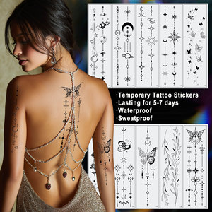 Nuovi Adesivi per Tatuaggi a Farfalla Scura, Stile Bohemien Avanzato con Stelle, Luna e Fiori, Stampa a Trasferimento d'Acqua per Decorazione Corpo Intero - Product Image 1