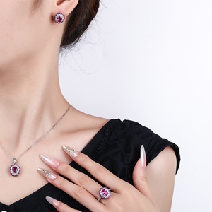 High End Eco-friendly Copper 6*8mm Red Zircon Oval Cut Romantic Bridal Jewelry <b>Set</b> Two Tone Wedding Ring Necklace <b>Earrings</b> <b>Set</b> - Product Image 6