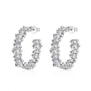 Dylam Luxurious Design 925 Sterling <b>Silver</b> Hypoallergenic Non Tarnish Baguette Eternity 5A Cubic Zirconia Hoop <b>Stud</b> <b>Earrings</b> - Product Image 2