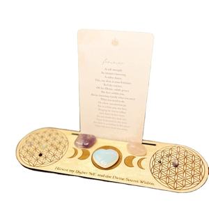 Tableau pendule <span class=keywords><strong>de</strong></span> méditation personnalisé découpé au laser gravé phase <span class=keywords><strong>de</strong></span> lune oracle support en bois porte-cartes <span class=keywords><strong>de</strong></span> tarot - Product Image 1