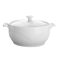 LOVFE Nouveauté 2025 Récipient de Cuisson de Cuisine 2600 ML avec Double Poignée Design Classique Bol à Riz et Soupe en Porcelaine Blanche Personnalisable