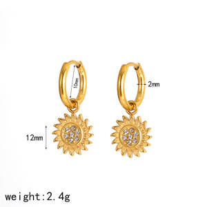 Pendientes de aro de acero inoxidable con diseño de girasol y circonita para mujer, joyería de fiesta, pendientes colgantes de moda - Product Image 4