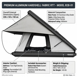 Carpa de Techo Rígida Triangular de Aluminio DG 230x145cm, Polialgodón Impermeable, con Anillo de Luz, Escalera y Soporte para Techo, para SUV <span class=keywords><strong>4x4</strong></span> y Camping - Product Image 2