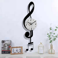 Jam Dinding Kuarsa Dekoratif Seni Minimalis, Jam Analog Senyap Satu Sisi Berbentuk Not Musik Treble Clef Kreatif Untuk Rumah