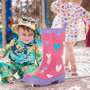 Kids <b>Waterproof</b> Rain <b>Boots</b> Heart Print Rubber Wellies Mid Calf Puddle <b>Boots</b> for Outdoor Garden Play - Product Image 3