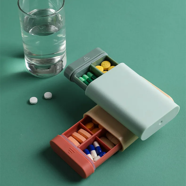 BPA Free Không Thấm Nước Pill Hộp Container Với Độc Đáo Push-Button Pop Mở Thiết Kế Giữ Vitamin, Y Học
