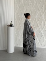 Abaya grise à imprimé floral abstrait pour femmes, robe maxi islamique ouverte de style kimono, vente en gros, Dubaï