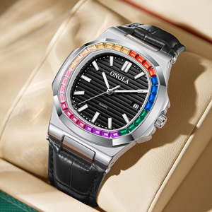 Reloj de Cuarzo de Lujo para Hombre ONOLA 3852CH, Correa de Cuero Vacuno y Aleación, Diseño Moderno, Resistente al Agua, Esfera con Manecillas de Cristal, Clásico - Product Image 2