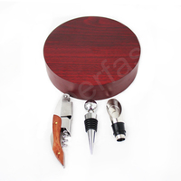 Article personnalisé Rouge Bouteille De Vin Tire-Bouchon Ouvreur Et Verseur Barre Outils 3 Pièces Kit Boîte En Bois Ensemble D'accessoires Pour Le Vin