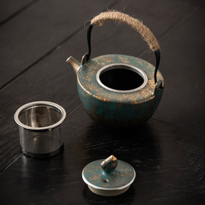 Teiera per camino teiera Color oro e argento teiera con manico ad anello Teakettle <span class=keywords><strong>in</strong></span> <span class=keywords><strong>ceramica</strong></span> giapponese Set da tè Kung Fu dispositivo per la preparazione del tè - Product Image 3