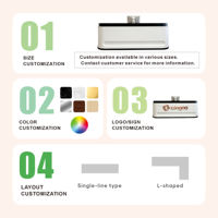 Nouveau comptoir de réception commercial en bois style crème moderne 2026 avec LED, idéal pour salon de beauté, boutique de vêtements de luxe et caisse.