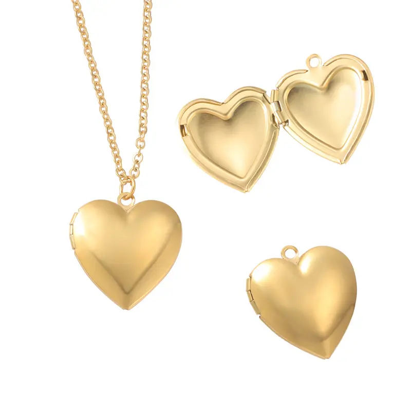 18K Gold Plated Stainless Steel Jewelry Open Sublimation Blank Heart Lock DIY Frame Photo Picture Memory Locket Necklace