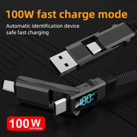Nouvelle tendance affichage numérique USB charge rapide Type C 240w 4 en 1 câble de charge 2 M avec lumière pour téléphone 15 Mac iPad