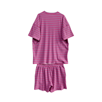 Ensemble côtelé rayé pour femme : Haut ample à manches courtes et col rond & Short à taille élastique – Tenue décontractée 2 pièces en coton doux et respirant