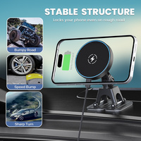 360 °   Support de téléphone magnétique rotatif sans fil pour voiture, charge rapide 15W, fixation adhésive universelle pour tableau de bord