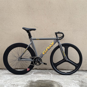Bicicletta a scatto fisso F16 grigia con ruote a 3 raggi 700C, telaio in alluminio aerodinamico, cerchi personalizzabili per pista urbana - Product Image 5