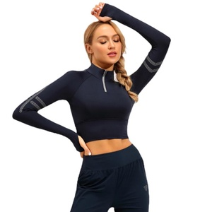 Custom Women's Breathable Plus Size <b>Cropped</b> Yoga Tank Top 1/4 Zip Pullover Slim Fit Long Sleeve Sportswear - Product Image 3