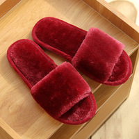 Vente en gros de pantoufles en peluche à bout ouvert, confortables et tendance, pour femmes et hommes, chaussures d'intérieur